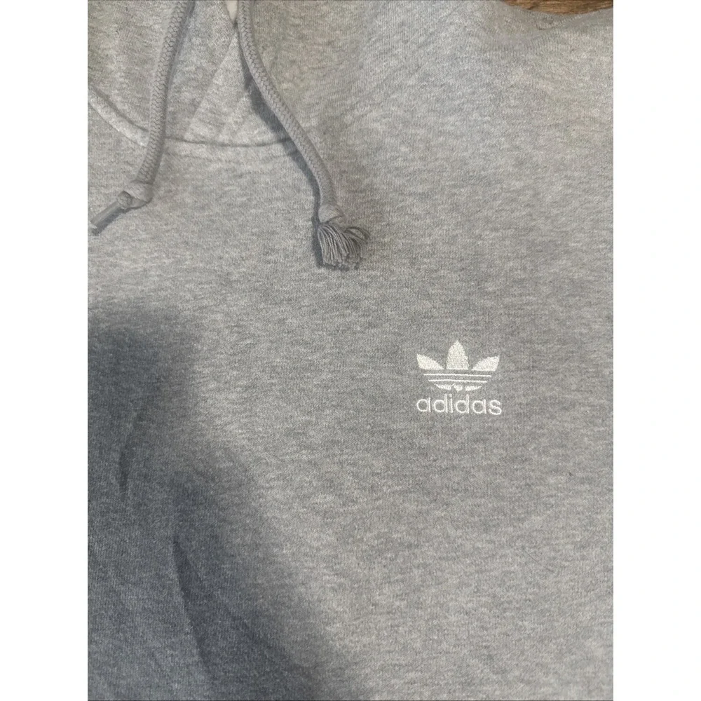 Adidas Men's Gray Solid Pullover Hoodie M Cotton Fleece Logo Drawstring